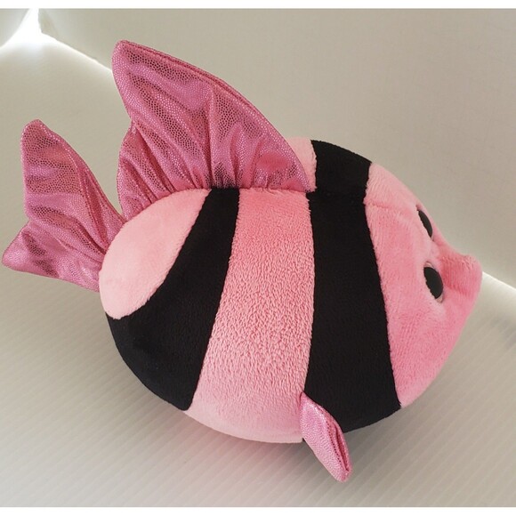 TY Beanie Ballz Gilly the Pink & Black Fish 8" Stuffed Toy Plush Striped 2013 - Picture 2 of 9